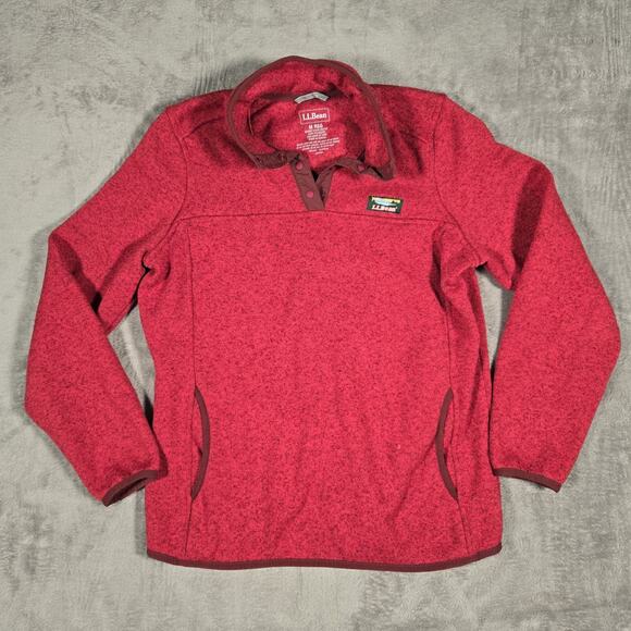 Two LL Bean Women's Sweater Fleece Pullovers Medium Soft Spruce And Red - Picture 9 of 15